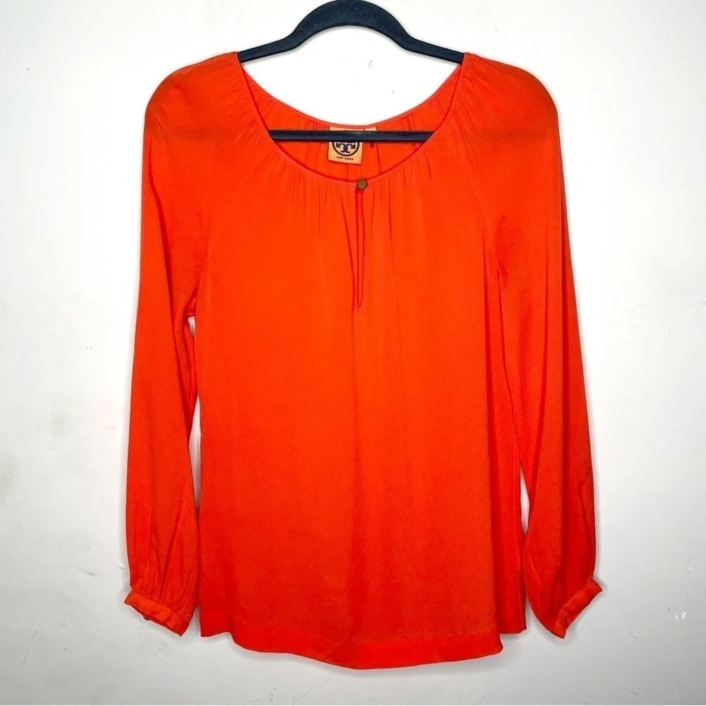 Tory‎ Burch Silk Orange Peasant Blouse Top Sz6